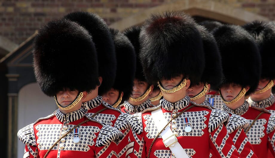 Buckingham palace guards in parade formation