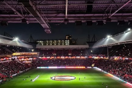 nightime view of the field at Philips Stadion, Eindhoven, Netherlands