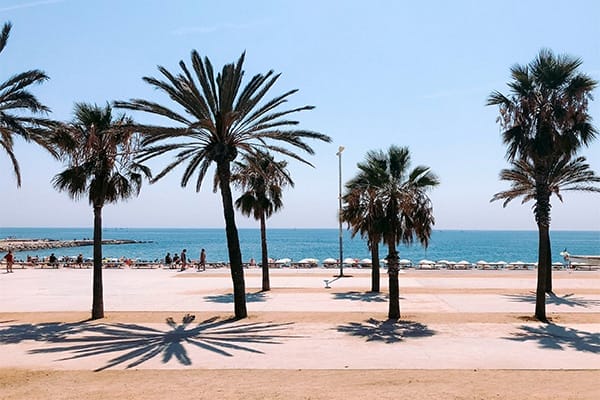 scenic beach in Barcelona with water