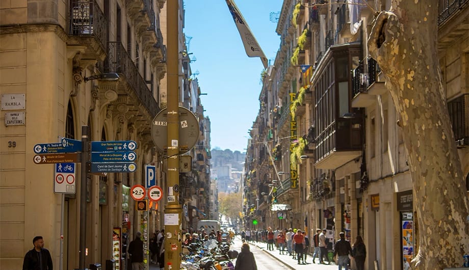 popular street for tourists in Barcelona Spain