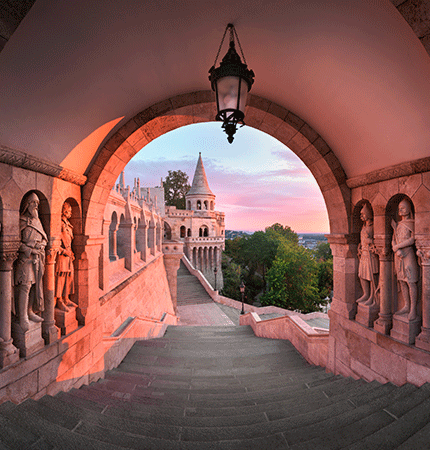 statues inside fishermans bastion in budapest hungary