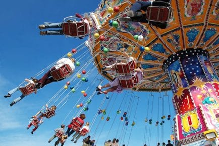 children on swings at munich amusement park