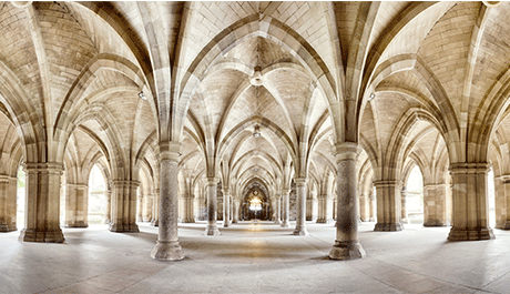 glasgow cloisters beams and arches from tourist perspective