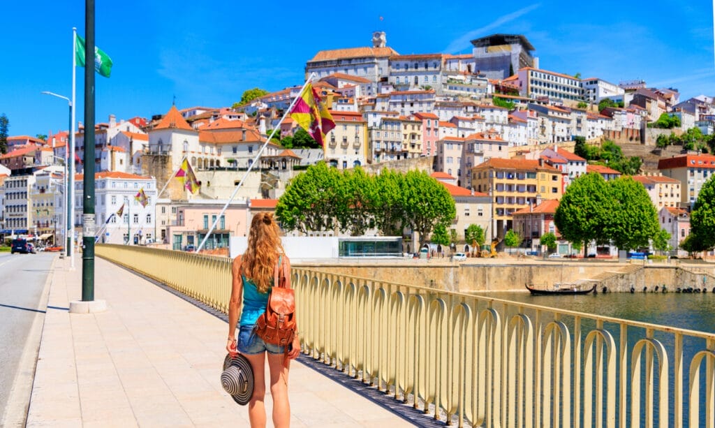 Woman tourist in Coimbra city- Portugal