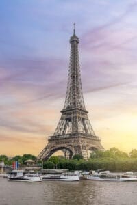 Eiffel Tower of Paris with River Seine at sunset