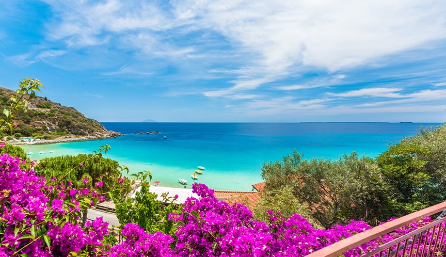 Water and beach of Elba Island, Italy where Napoleon Bonaparte was exiled to.