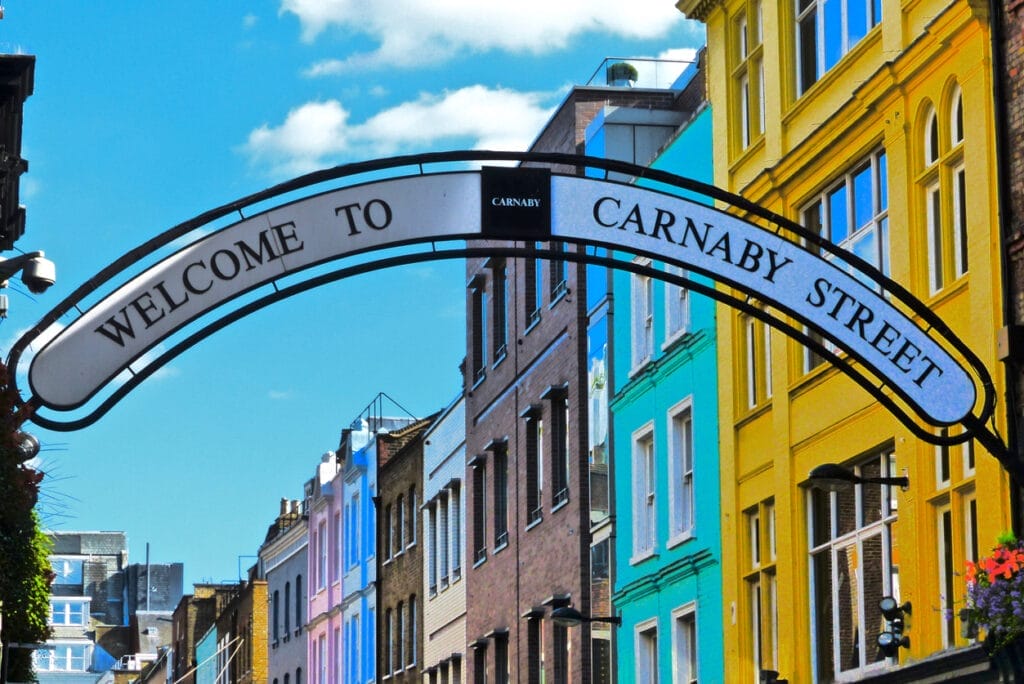 Welcome sign for the Famous Carnaby Street in Soho, London, England.