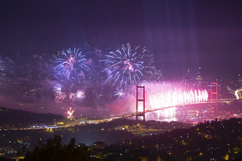 Big celebration on July 15 Martyrs Bridge, formerly known as the Bosphorus Bridge in Istanbul.